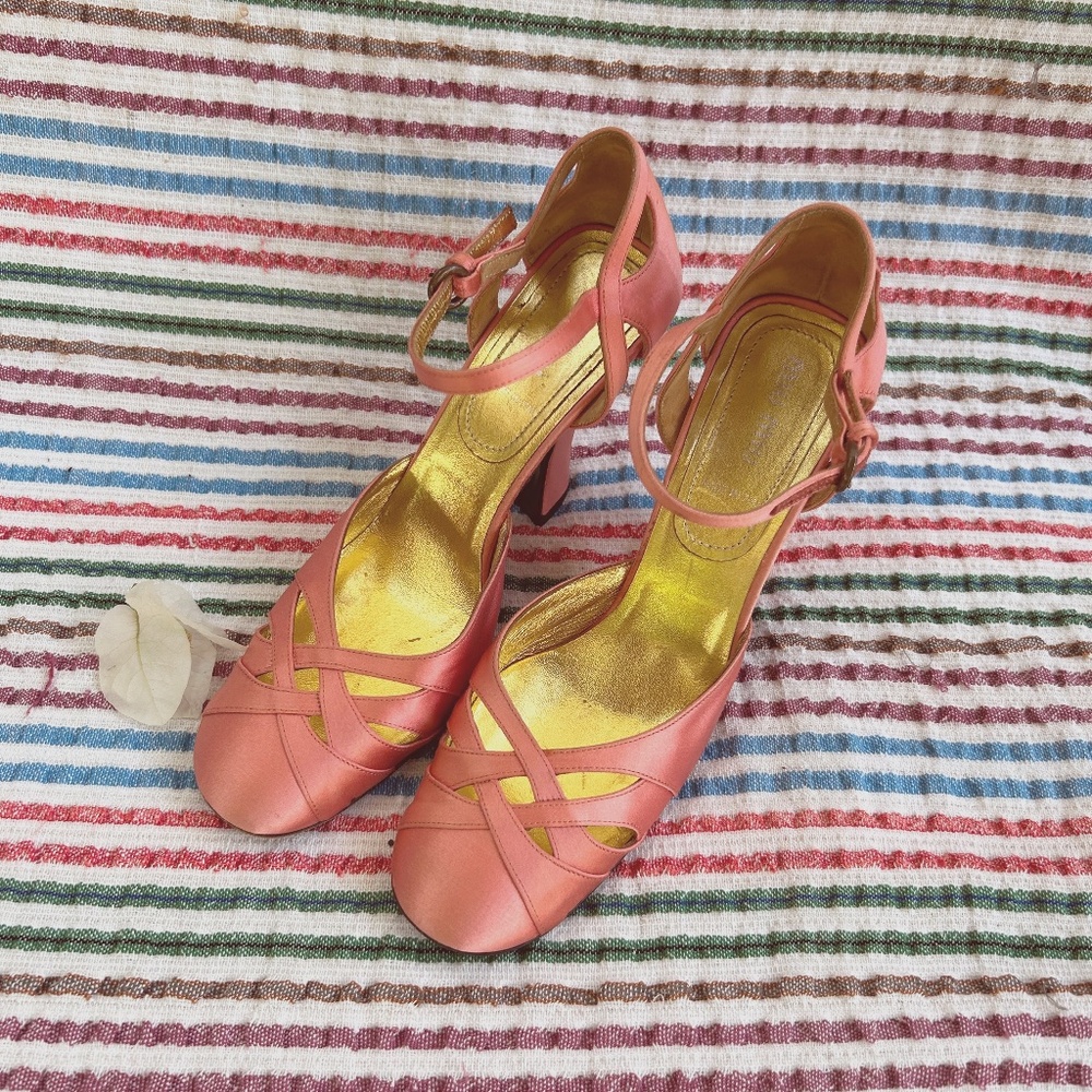 Miu Miu Dorsay Strap Satin Pink Pumps Size 36.5
